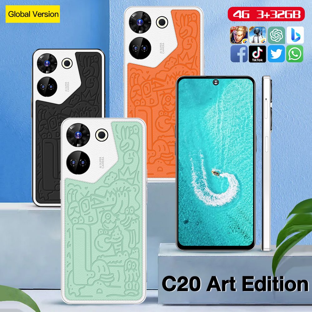 Original C20 Art Edition smart phone 6.53 inch 3 + 32GB Android 10 2024 hot selling Mobile phones Support OTG GPT4